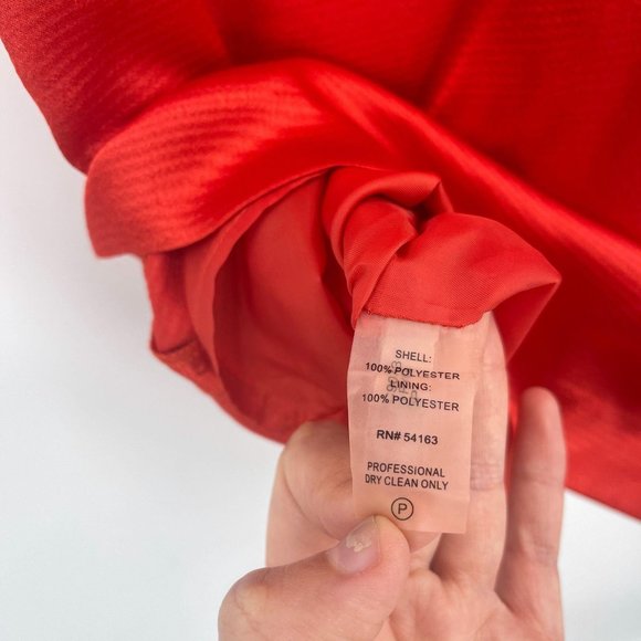 SOLD Calvin Klein Red Satin Roman Shoulder Party Dress - Picture 10 of 10